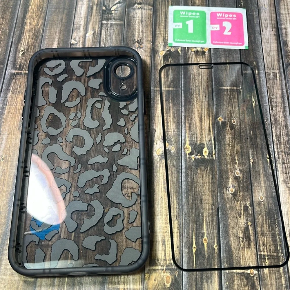 5for$10 Black Cheetah Print Transparent iPhone XR Phone Case With Screen